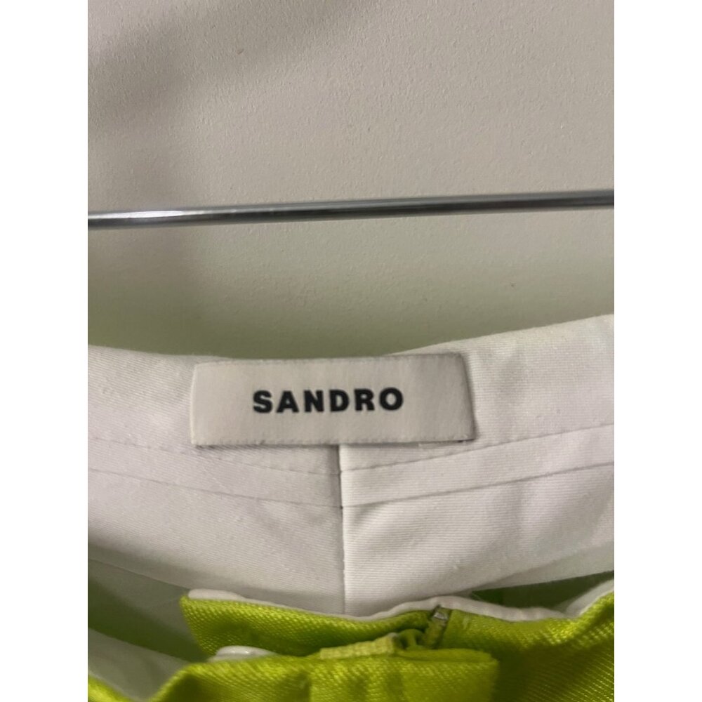 SANDRO PARIS Deauville Pleat Wide Leg High Waist Pants Lime Green Size 38 (6) - Picture 12 of 12